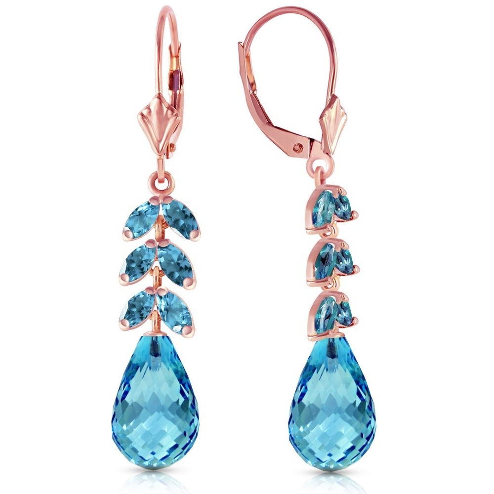 GOLD LEVER BACK EARRING WITH NATURAL BLUE TOPAZ - Picture 1 of 5